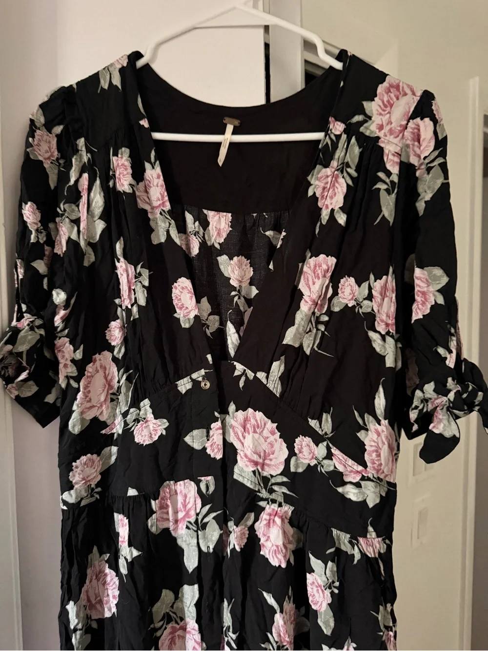 Black Reformation Floral Midi Dress with Pink Roses - Picture 2 of 5